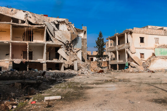 The aftermath of the war in Aleppo Syria. The Syrian Civil War is an ongoing multi-sided armed conflict