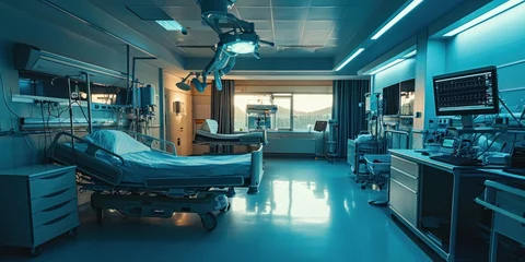 Fotobehang recovery ICU intensive care unit room ward with life support at hospital medical care emergency, biometrics © sirisakboakaew