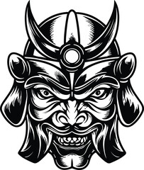 Traditional japanese warrior mask expression demonic face black and white vector japanese glyph soldier