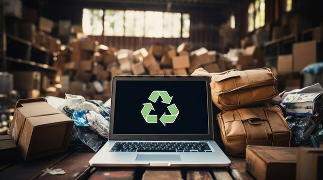 old laptop and keyboard In a box with old computers and gadgets to recycle planned