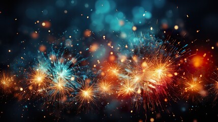 Fototapeta premium Happy New Year background. Beautiful creative holiday background with fireworks and Sparkling