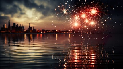 Obraz premium Happy New Year background. Beautiful creative holiday background with fireworks and Sparkling