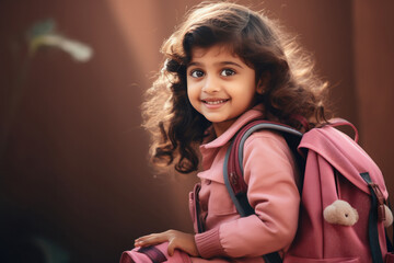 cute little school girl with backpack
