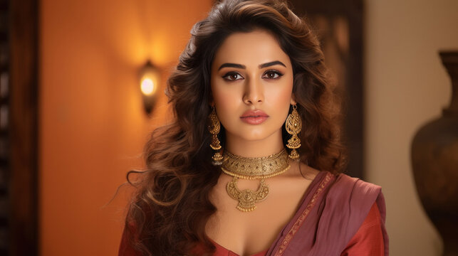 Young and beautiful woman in traditional saree