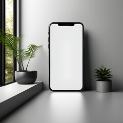 mock-up of the phone in a modern minimalist interior