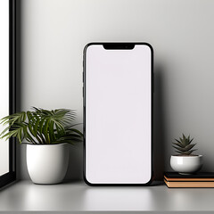 mock-up of the phone in a modern minimalist interior