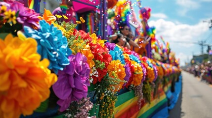 A colorful parade float celebrating love and diversity.