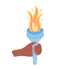 Hand holding torch. Olympic torch in hand american or african people. Vector Illustration for backgrounds and packaging. Image can be used for greeting cards and posters. Isolated on white background.