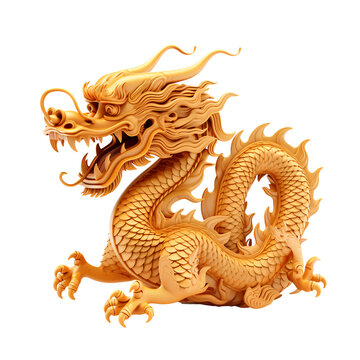 Golden Dragon at Chinese New Year Festival, isolated on transparent background, PNG, 300 DPI	