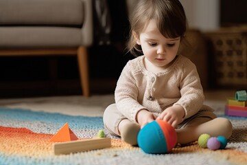 Girl playing toys carpet home
