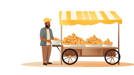 An Indian man is selling pani puri on street,Isolated on transparent PNG background, Generative ai - obrazy, fototapety, plakaty