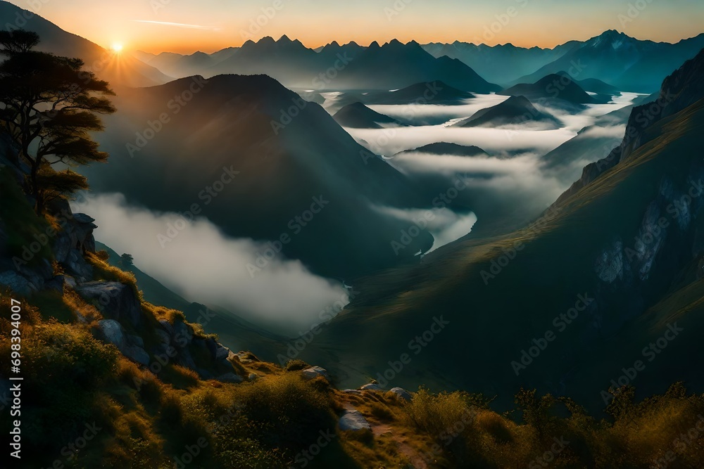 Wall mural landscape with fog