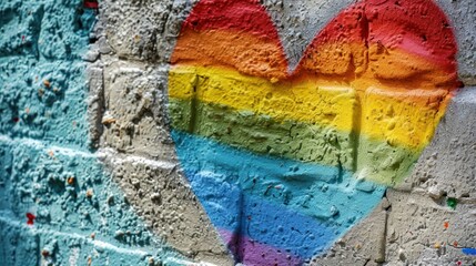 A rainbow heart painted on a multicultural community's wall