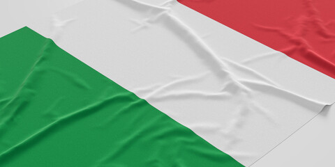 Flag of Italy. Fabric textured Italy flag isolated on white background. 3D illustration