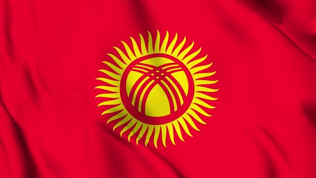 Waving Kyrgyzstan Flag video background. Realistic Slow Motion Animation. 4K Loop Motion Graphics. Kyrgyzstan depiction of a tunduk, independence, nationalism flag concept