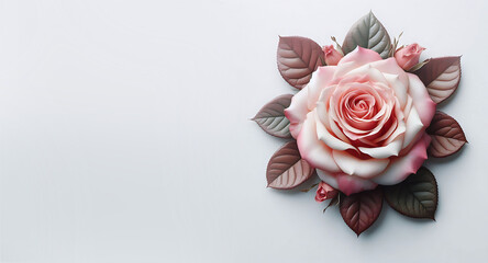 pink rose with leaves and petals isolated on background, genertive ai
