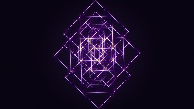 Sacred Geometric Squares, Purple, Glowing, Rotating, Trippy, Party, Seamless VJ Loop