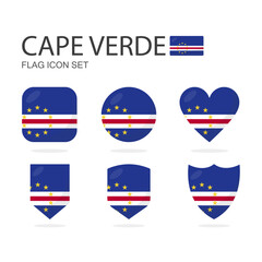 Cape Verde 3d flag icons of 6 shapes all isolated on white background.