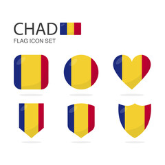 Fototapeta premium Chad 3d flag icons of 6 shapes all isolated on white background.