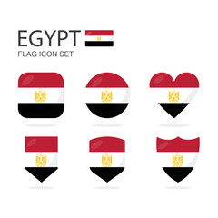 Egypt 3d flag icons of 6 shapes all isolated on white background.