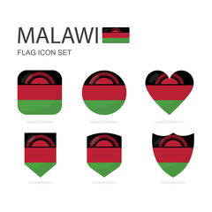 Malawi 3d flag icons of 6 shapes all isolated on white background.