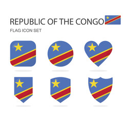 Republic of the Congo 3d flag icons of 6 shapes all isolated on white background.