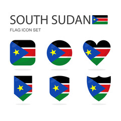 South Sudan 3d flag icons of 6 shapes all isolated on white background.