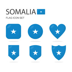 Somalia 3d flag icons of 6 shapes all isolated on white background.