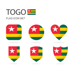 Togo 3d flag icons of 6 shapes all isolated on white background.