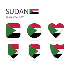 Sudan 3d flag icons of 6 shapes all isolated on white background.
