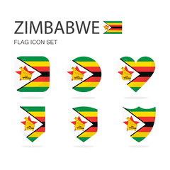 Zimbabwe 3d flag icons of 6 shapes all isolated on white background.
