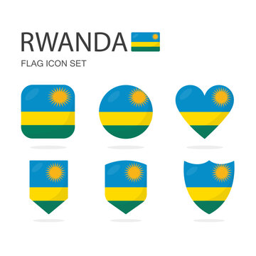 Rwanda 3d flag icons of 6 shapes all isolated on white background.