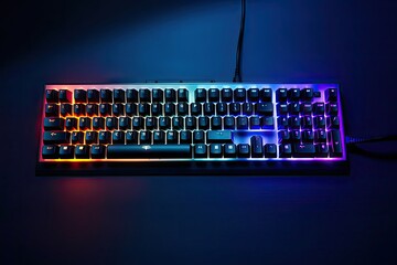 Mechanical gaming keyboard backlight, top view Gaming keyboard RGB backlight RGB LED keyboard - obrazy, fototapety, plakaty
