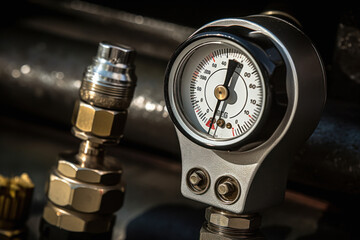pressure gauge and air filter regulator on Air Pump - obrazy, fototapety, plakaty