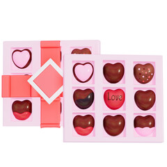 Valentine's movie night chocolate box on transparent background, 3D rendering