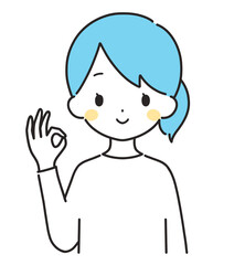 Obraz premium 水色｜OKマークの私服の女性｜上半身