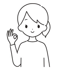 モノクロ｜OKマークの私服の女性｜上半身