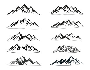 Set of mountain shapes isolated on a white background. Vector illustration.