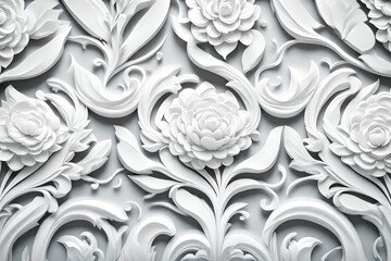 A breathtaking snapshot showcasing the timeless elegance of a white paper carving adorned with a delicate flowers pattern against a pure white backdrop.