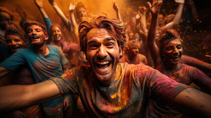 People at holi festival, covered with colorful powder