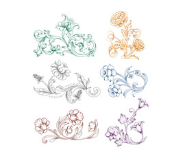 baroque vintage floral ornament sets collection elegant flat.