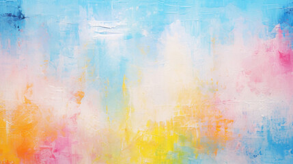 Soft pastel hues of pink, blue, and yellow blend together on canvas, creating a dreamy abstract background with a serene vibe.