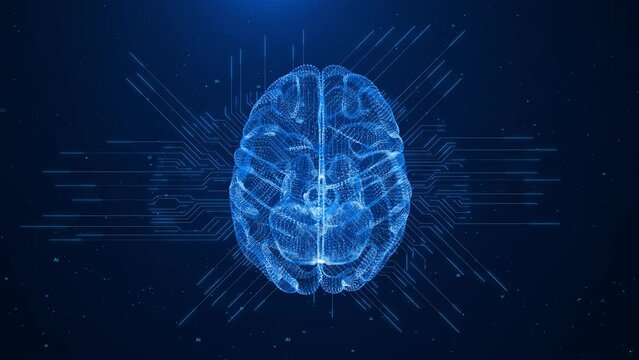 AI Artificial intelligence digital brain, big data flow matrix deep machine learning computer IoT Internet of Things. quantum computing. 4K 3D neural network cyber head Cyberpunk AI microchip brain