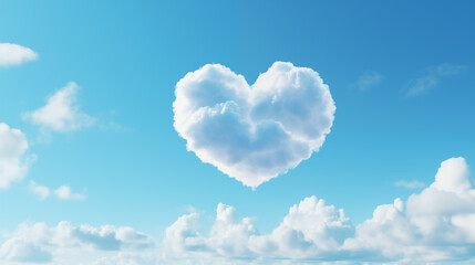 Naklejka na ściany i meble Love's Canvas: Heart-Shaped Cloud in a Blue Sky 
