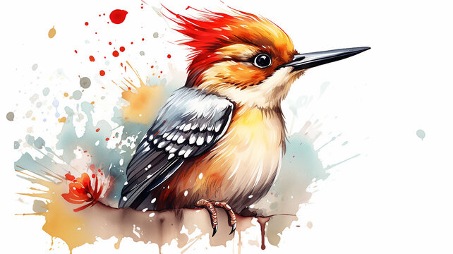 mottled woodpecker isolated on white, watercolor illustration