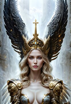 angel with wings.Graceful female deity portrait for spiritual stock photography. Explore the beauty of the divine in this captivating image.