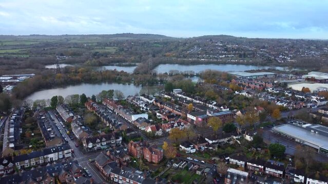 Drone shot beautiful rural countryside town in Oxfordshire in England