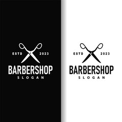Scissors logo design vintage old simple barber cutting tool black silhouette illustration - obrazy, fototapety, plakaty