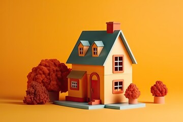 Toy house orange background, - Powered by Adobe