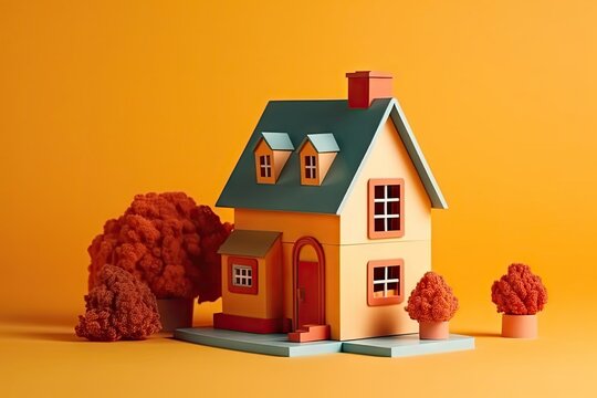 Toy house orange background,